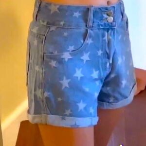 SHEIN Blue Jean Shorts with Star Pattern